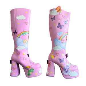 Dolls Kill x Care Bears Twinklet's Kiss Platform Boots Pink Heart Size 8